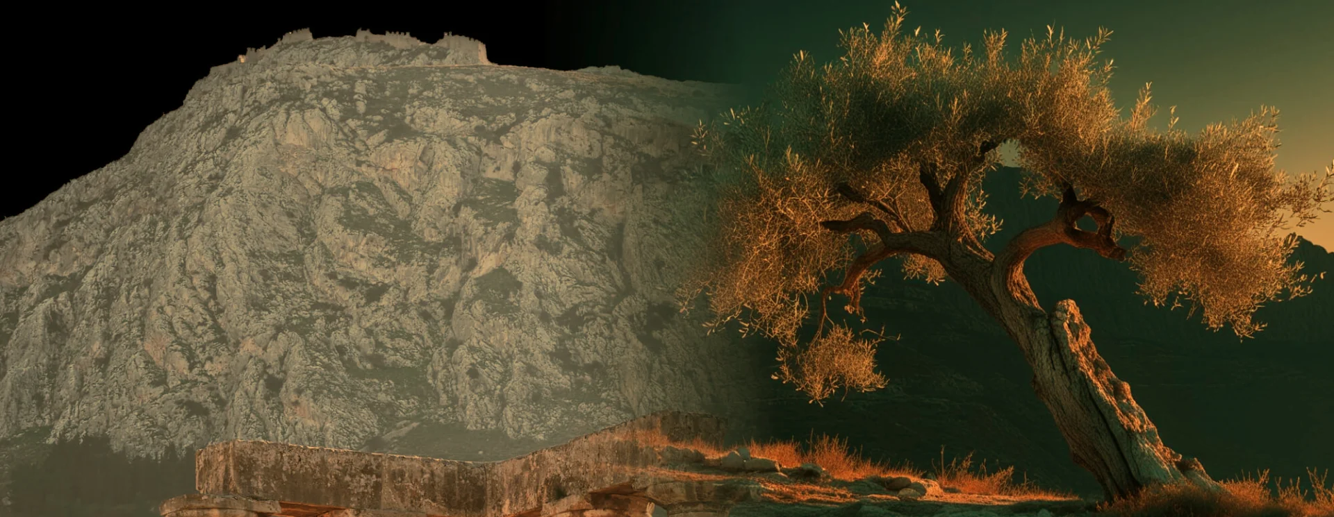 Blog Posts Page Image Title - Ancient Corinth Mountain plus Olive Oil Tree